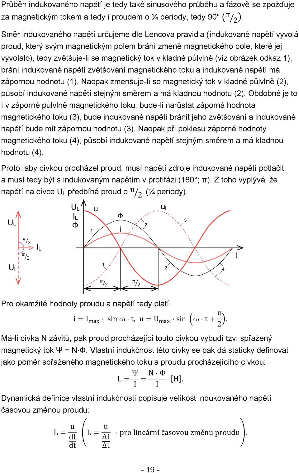 tok v kladné půlvlně (viz obrázek odkaz 1), brání indukované napětí zvětšování magnetického toku a indukované napětí má zápornou hodnotu (1).