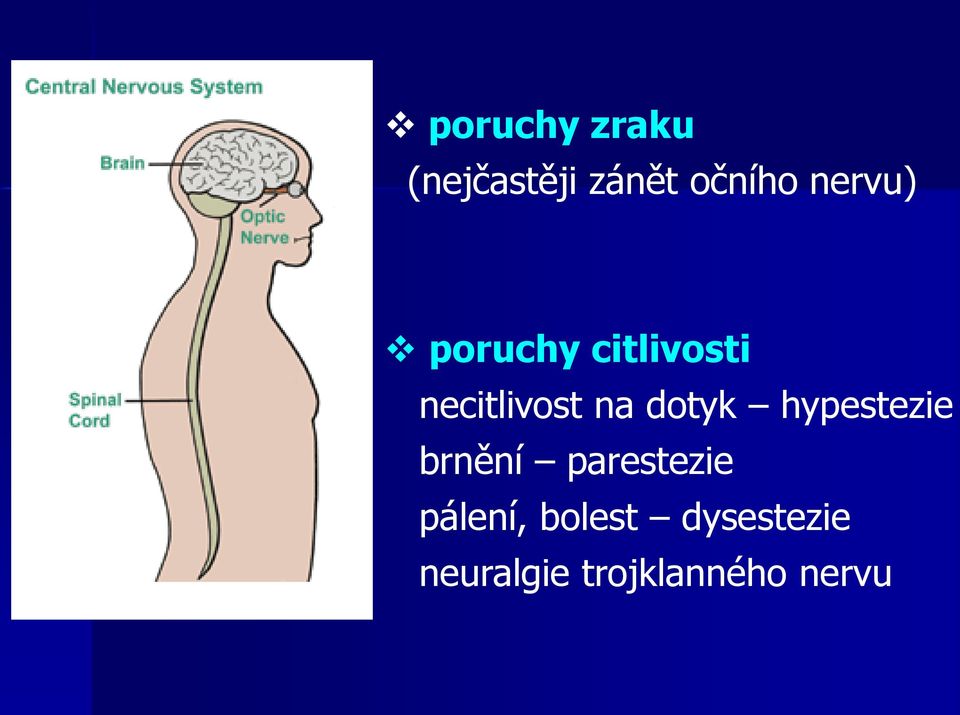 dotyk hypestezie brnění parestezie pálení,