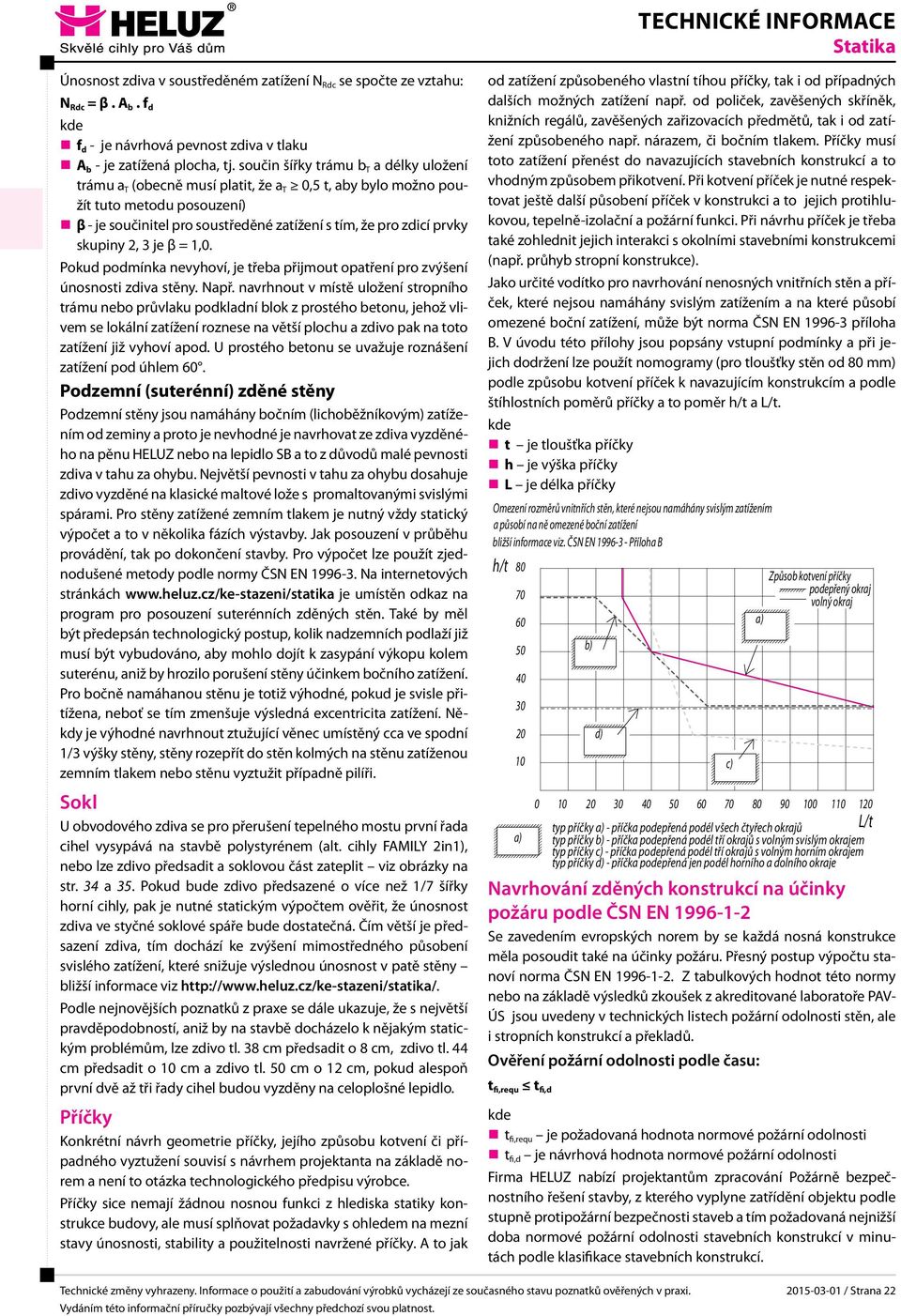 3 je β = 1,0. Pokud podmínka nevyhoví, je třeba přijmout opatření pro zvýšení únonoti zdiva těny. Např.