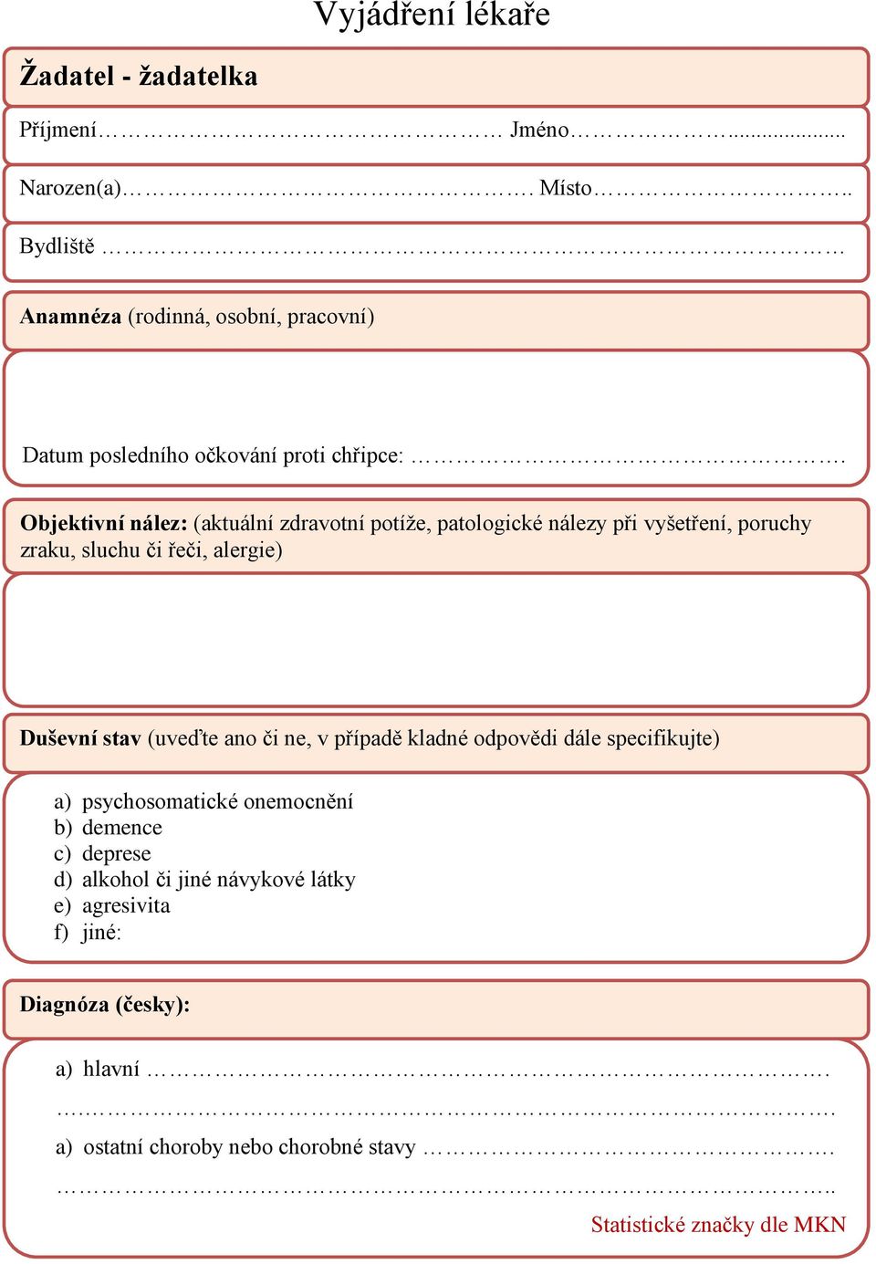 Objektivní nález: (aktuální zdravotní potíže, patologické nálezy při vyšetření, poruchy zraku, sluchu či řeči, alergie) Duševní stav (uveďte