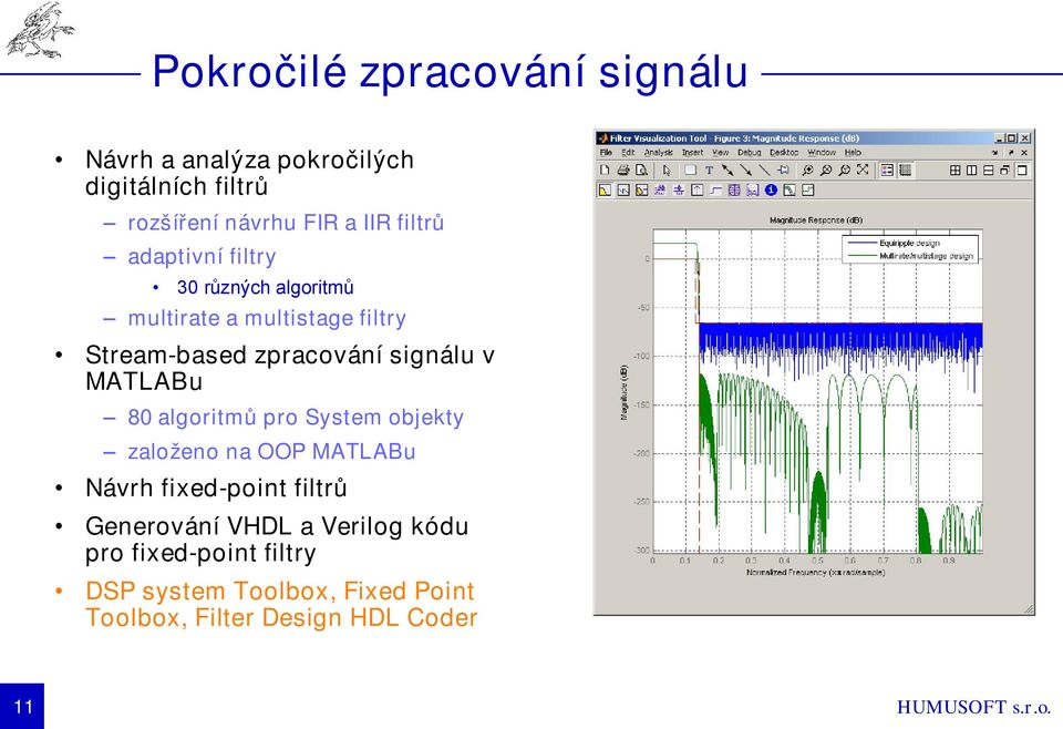 signálu v MATLABu 80 algoritmů pro System objekty založeno na OOP MATLABu Návrh fixed-point filtrů