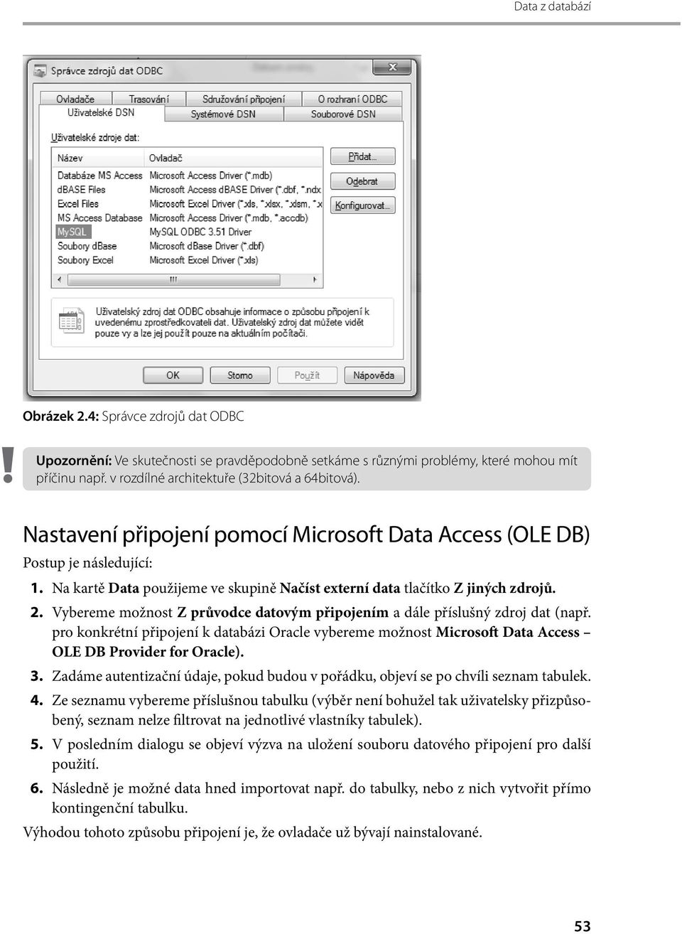 Na kartě Data použijeme ve skupině Načíst externí data tlačítko Z jiných zdrojů. 2. Vybereme možnost Z průvodce datovým připojením a dále příslušný zdroj dat (např.