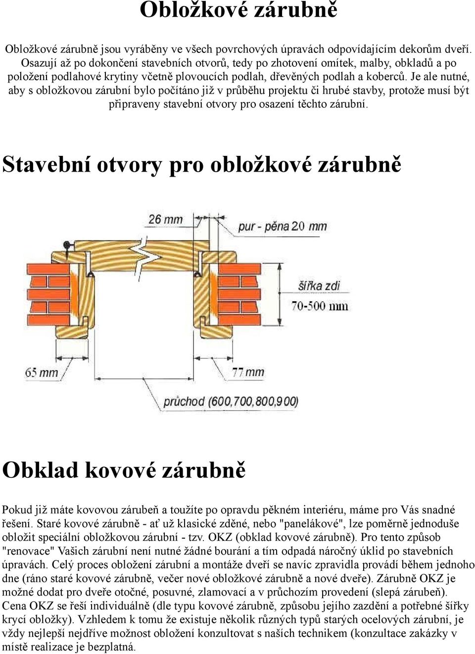 Je ale nutné, aby s obložkovou zárubní bylo počítáno již v průběhu projektu či hrubé stavby, protože musí být připraveny stavební otvory pro osazení těchto zárubní.