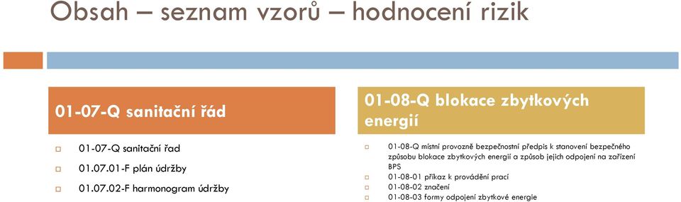 07.02-F harmonogram údržby způsobu blokace zbytkových energií a způsob jejich odpojení na zařízení