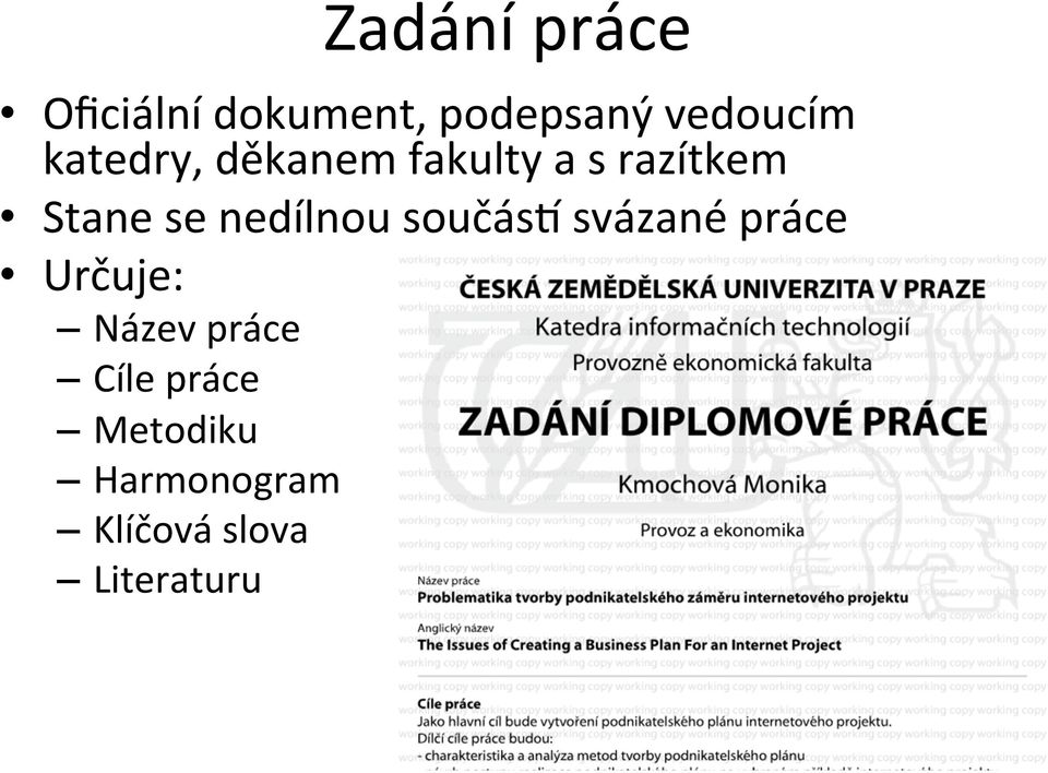 nedílnou součásp svázané práce Určuje: Název práce