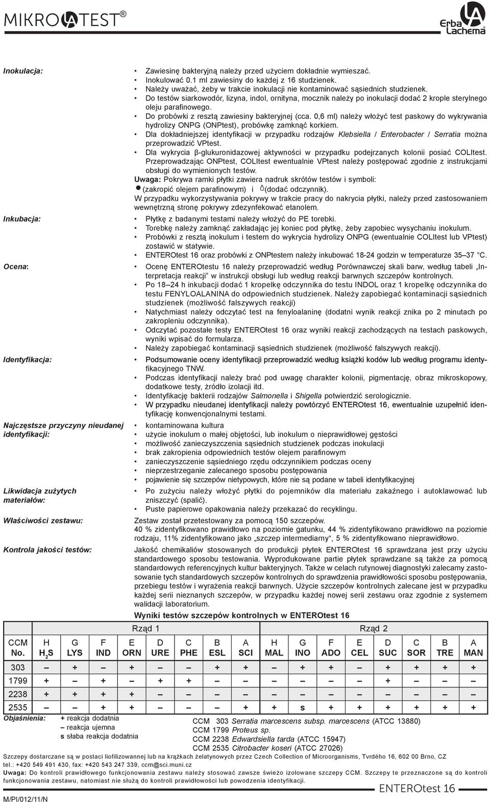 Do testów siarkowodór, lizyna, indol, ornityna, mocznik należy po inokulacji dodać 2 krople sterylnego oleju parafinowego. Do probówki z resztą zawiesiny bakteryjnej (cca.