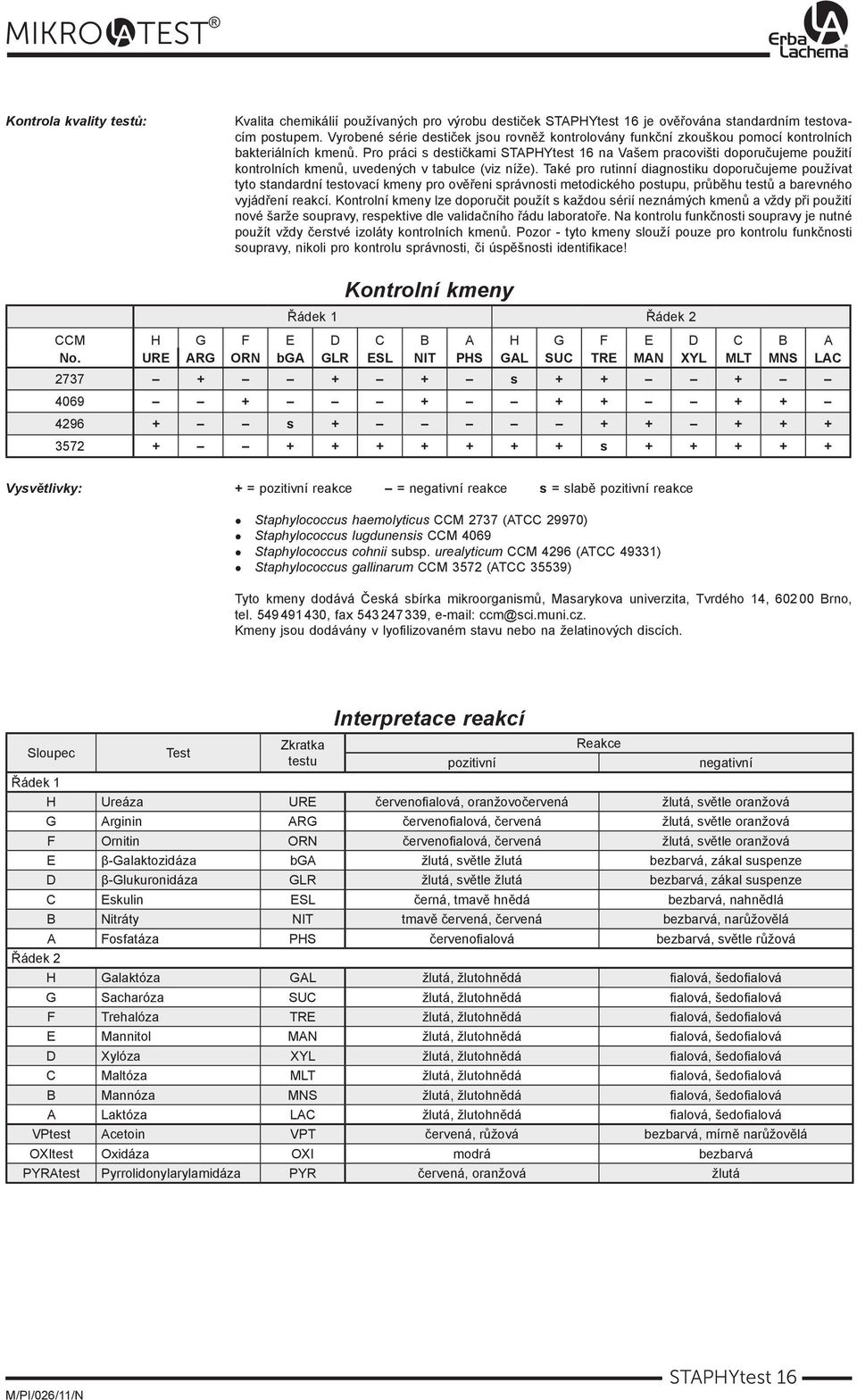Pro práci s destičkami na Vašem pracovišti doporučujeme použití kontrolních kmenů, uvedených v tabulce (viz níže).