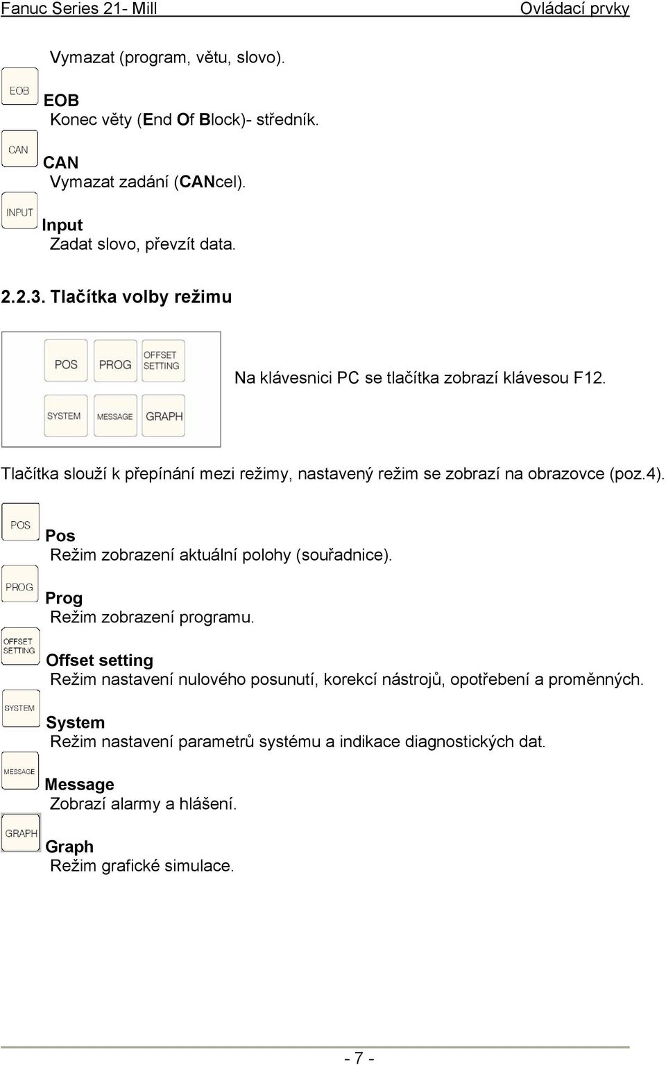 4). Pos Režim zobrazení aktuální polohy (souřadnice). Prog Režim zobrazení programu.