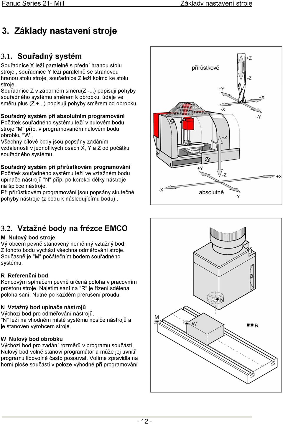 Souřadnice Z v záporném směru(z -...) popisují pohyby souřadného systému směrem k obrobku, údaje ve směru plus (Z +...) popisují pohyby směrem od obrobku.