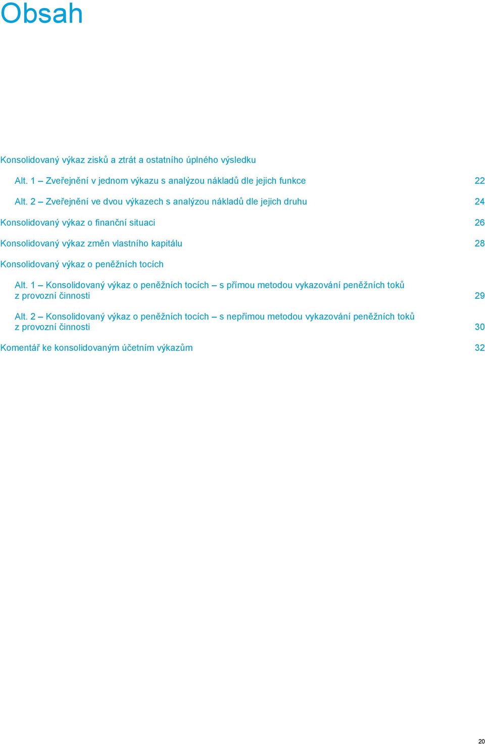2 Zveřejnění ve dvou výkazech s analýzou nákladů dle jejich druhu 24 Konsolidovaný výkaz o finanční situaci 26 Konsolidovaný výkaz změn