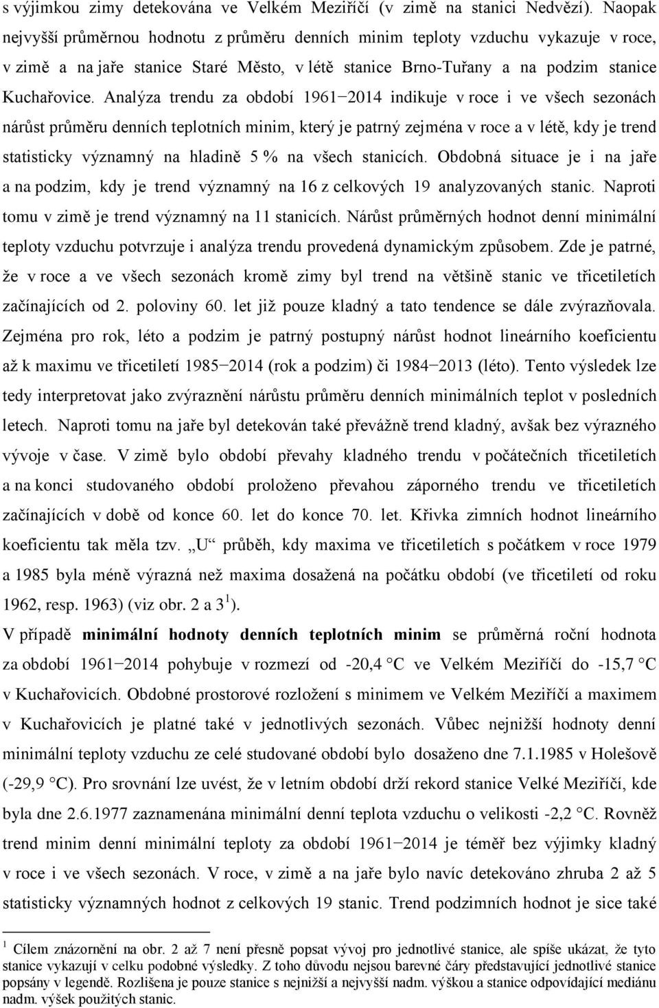Analýza trendu za období indikuje v roce i ve všech sezonách nárůst průměru denních teplotních minim, který je patrný zejména v roce a v létě, kdy je trend statisticky významný na hladině 5 % na