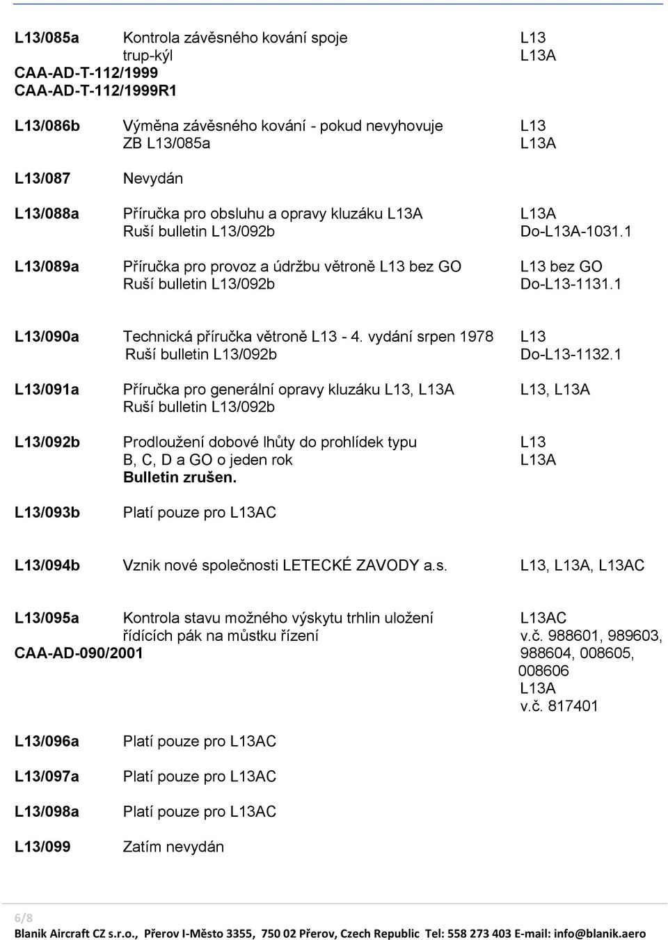 1 L13/090a Technická příručka větroně L13-4. vydání srpen 1978 L13 Ruší bulletin L13/092b Do-L13-1132.