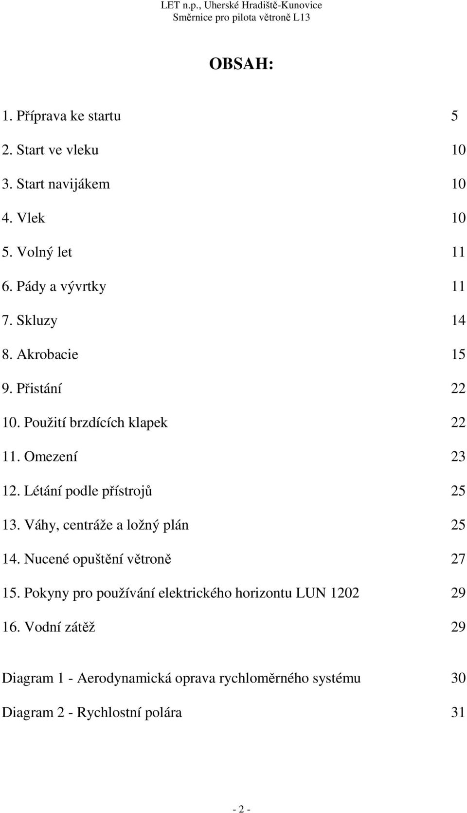 Létání podle přístrojů 25 13. Váhy, centráže a ložný plán 25 14. Nucené opuštění větroně 27 15.