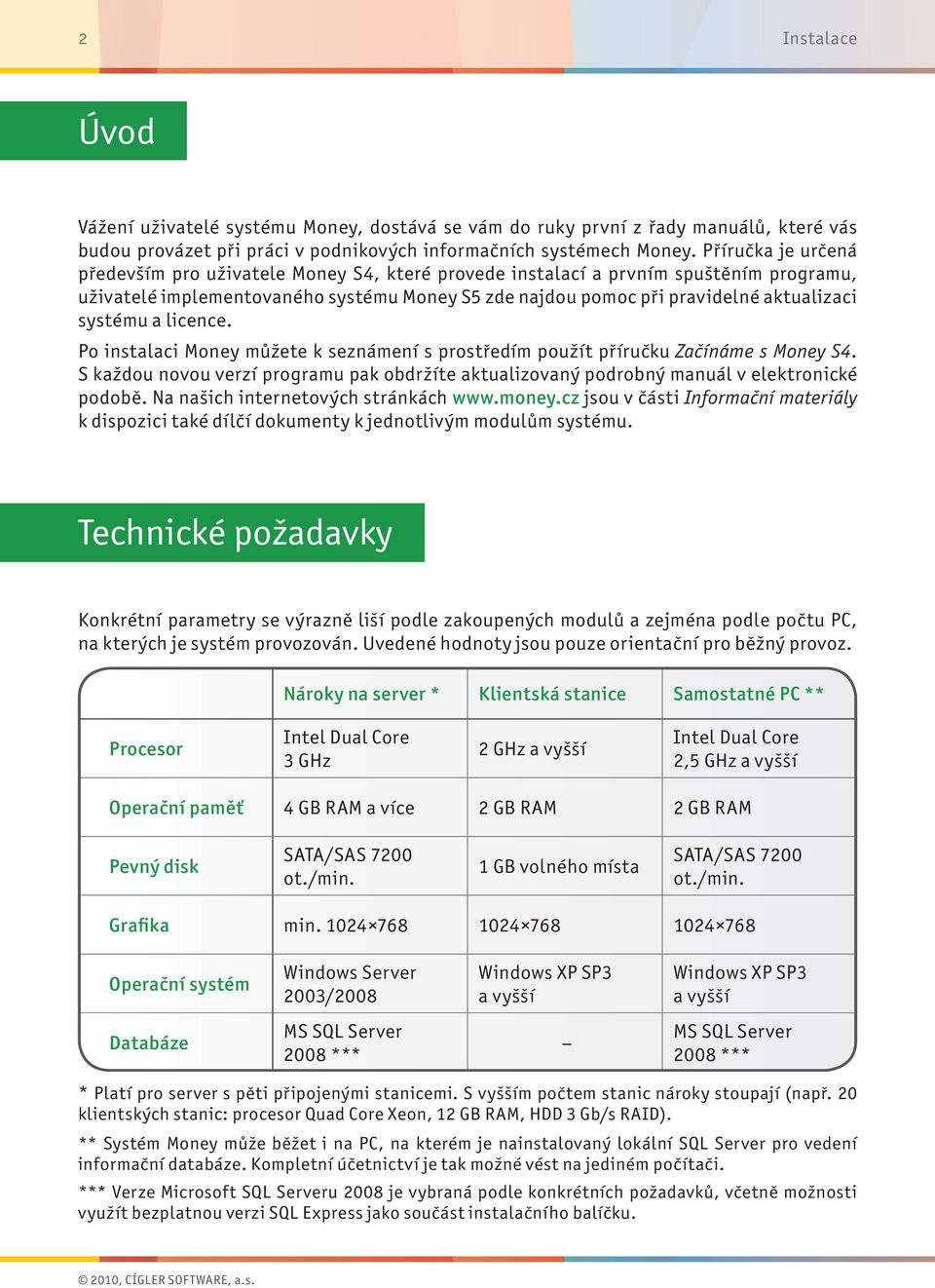 systému a licence. Po instalaci Money můžete k seznámení s prostředím použít příručku Začínáme s Money S4.