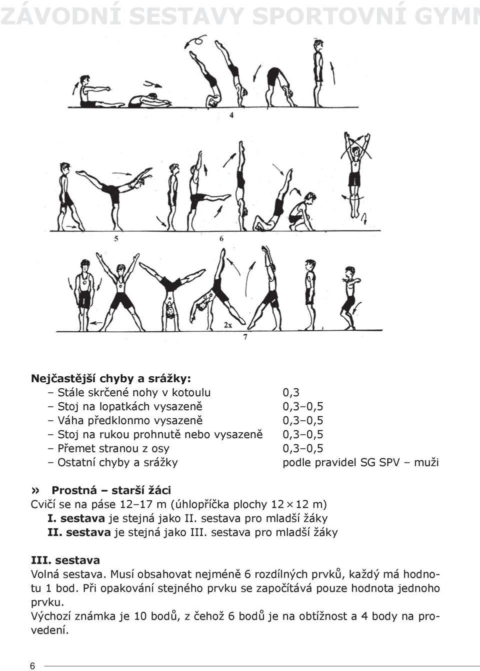 12 m) I. sestava je stejná jako II. sestava pro mladší žáky II. sestava je stejná jako III. sestava pro mladší žáky III. sestava Volná sestava.