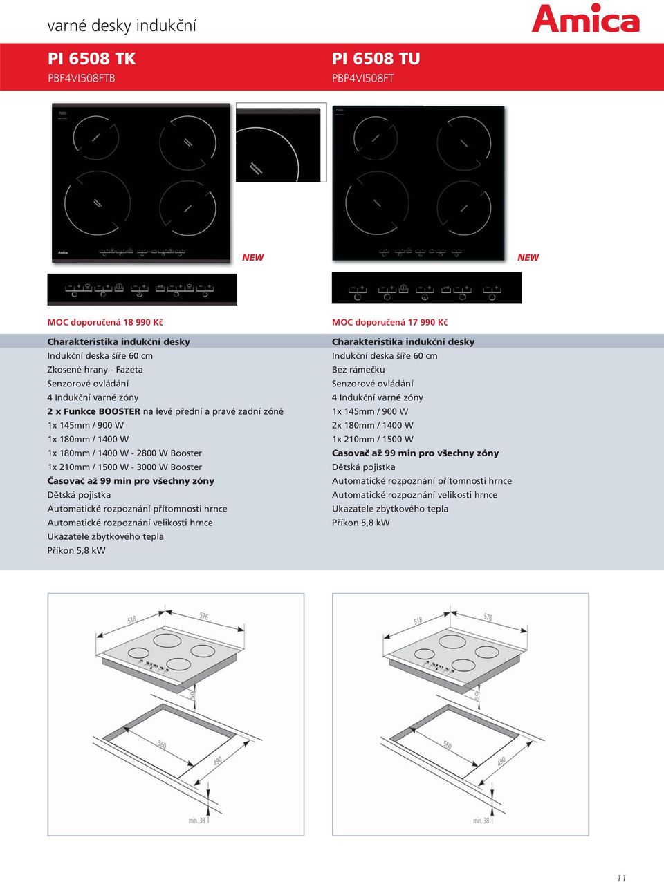 zóně 1x 145mm / 900 W 1x 145mm / 900 W 2x 180mm / 1400 W 1x 180mm / 1400 W 1x 210mm / 1500 W 1x 180mm / 1400 W - 2800 W Booster Časovač až 99 min pro všechny zóny 1x 210mm / 1500 W - 3000 W Booster