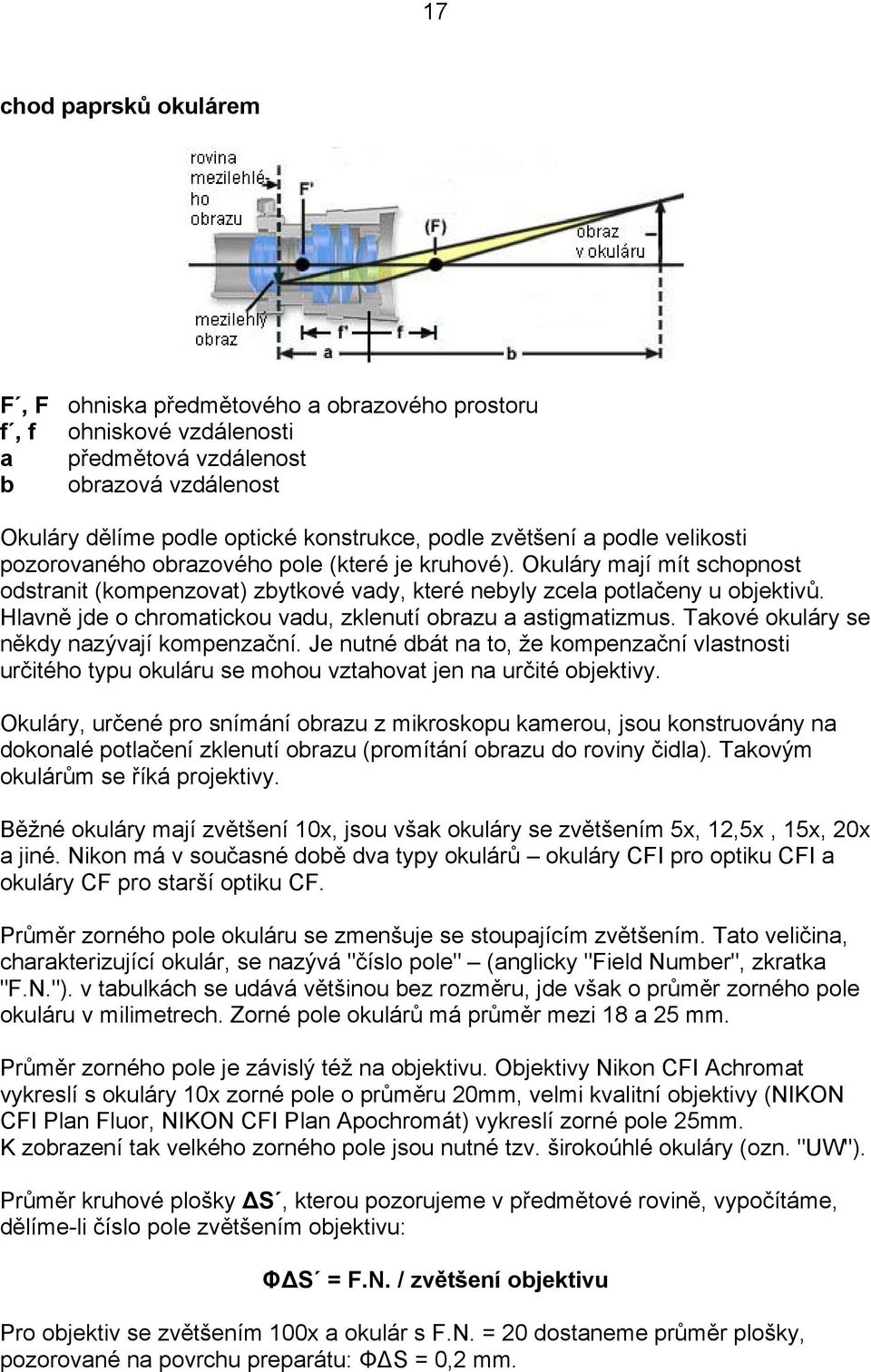 Hlavně jde o chromatickou vadu, zklenutí obrazu a astigmatizmus. Takové okuláry se někdy nazývají kompenzační.