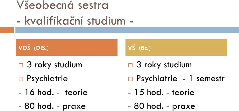 - teorie - 80 hod. - praxe VŠ (Bc.