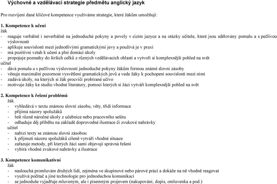 jednotlivými gramatickými jevy a používá je v praxi - má pozitivní vztah k učení a plní domácí úkoly - propojuje poznatky do širších celků z různých vzdělávacích oblastí a vytvoří si komplexnější