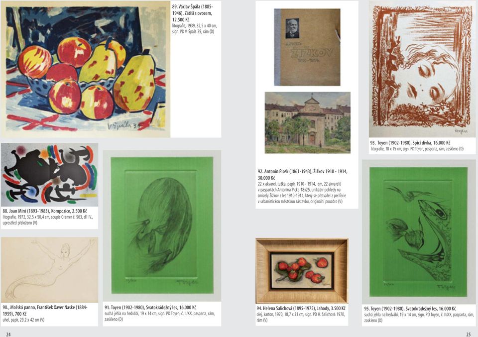 000 Kč 22 x akvarel, tužka, papír, 1910-1914, cm, 22 akvarelů v paspartách Antonína Picka 18x25, unikátní pohledy na zmizelý Žižkov z let 1910-1914, který se přetvářel z periferie v urbanistickou