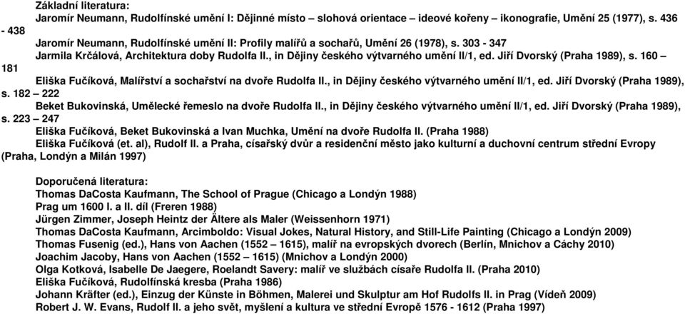 Jiří Dvorský (Praha 1989), s. 160 181 Eliška Fučíková, Malířství a sochařství na dvoře Rudolfa II., in Dějiny českého výtvarného umění II/1, ed. Jiří Dvorský (Praha 1989), s.