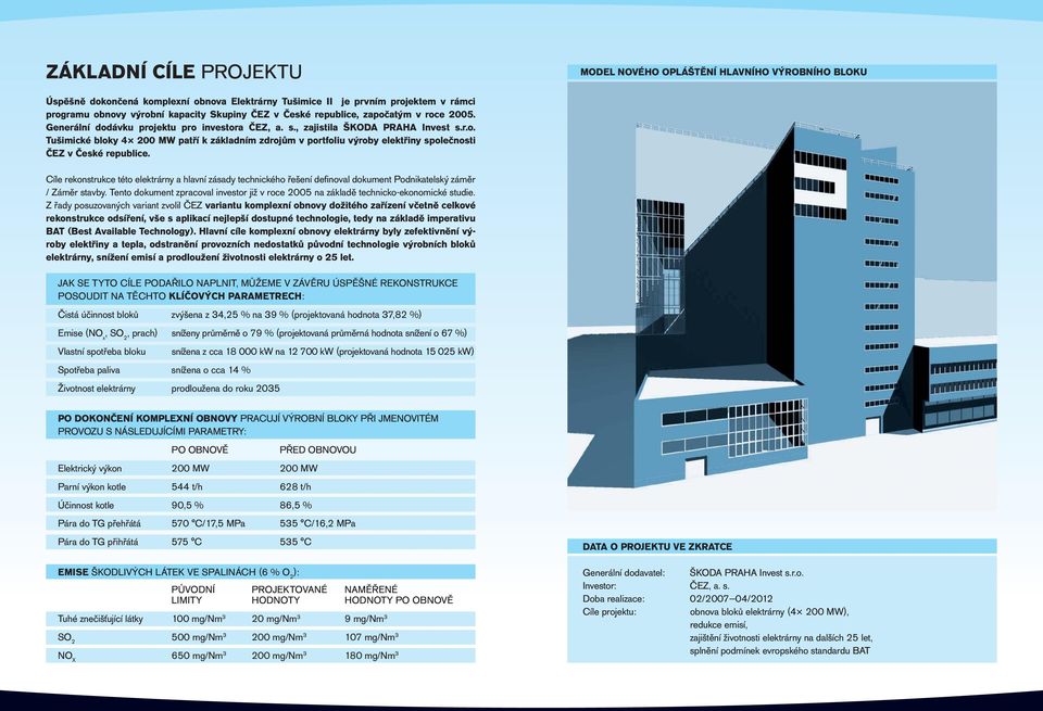 Cíle rekonstrukce této elektrárny a hlavní zásady technického řešení defi noval dokument Podnikatelský záměr / Záměr stavby.
