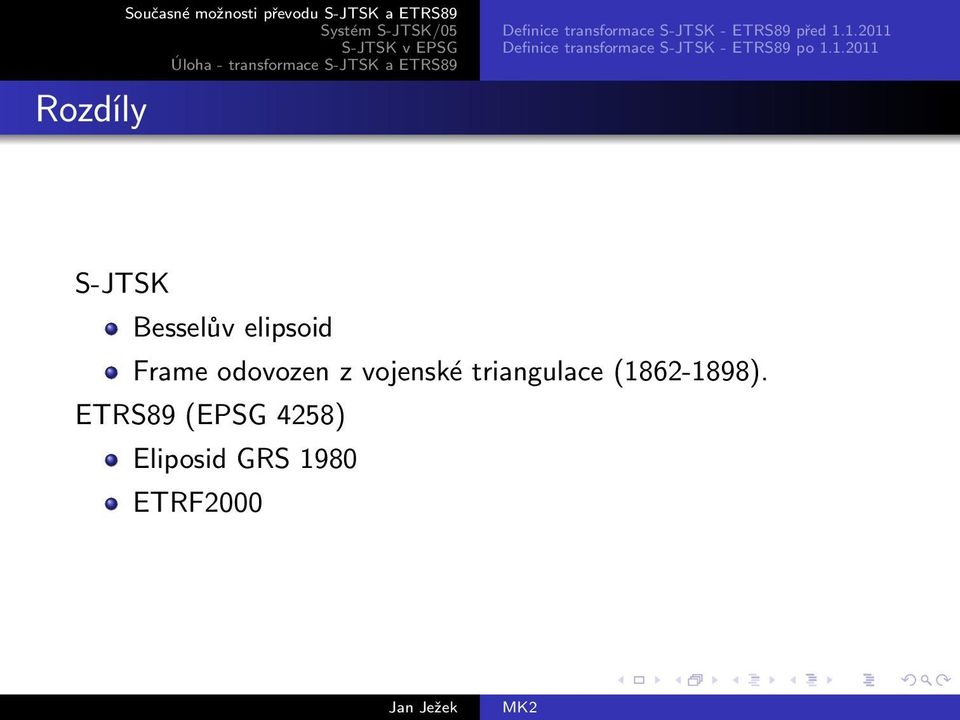 1.2011 Definice transformace S-JTSK - ETRS89 po 1.1.2011 S-JTSK