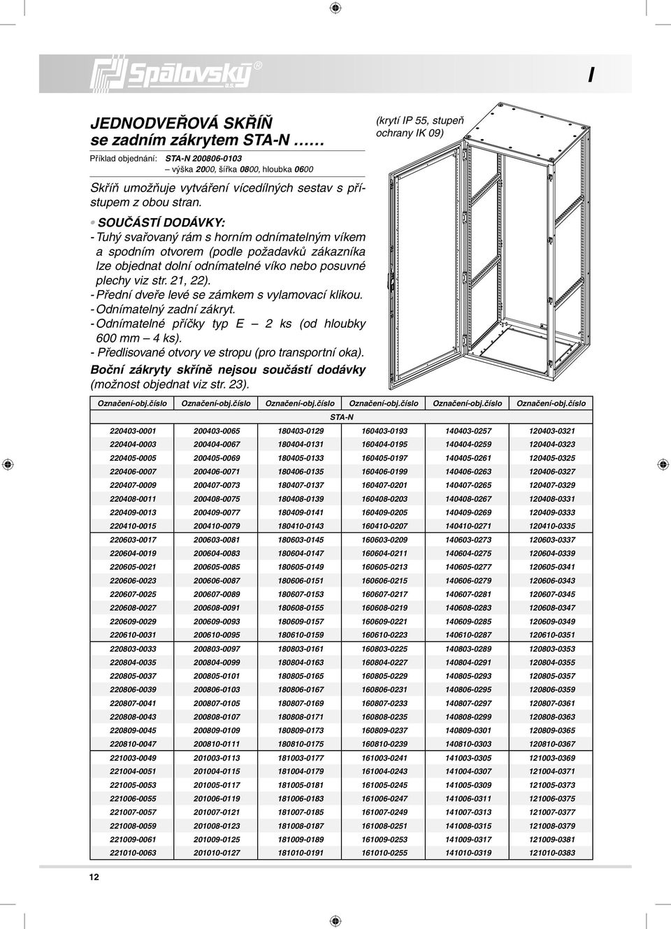 - Přední dveře levé se zámkem s vylamovací klikou. - Odnímatelný zadní zákryt. - Odnímatelné příčky typ E 2 ks (od hloubky 600 mm 4 ks). - Předlisované otvory ve stropu (pro transportní oka).