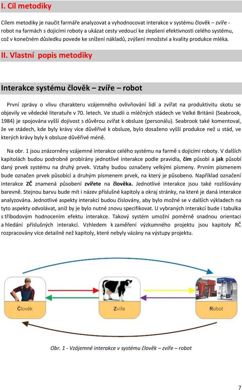 Vlastní popis metodiky Interakce systému člověk zvíře robot První zprávy o vlivu charakteru vzájemného ovlivňování lidí a zvířat na produktivitu skotu se objevily ve vědecké literatuře v 70. letech.