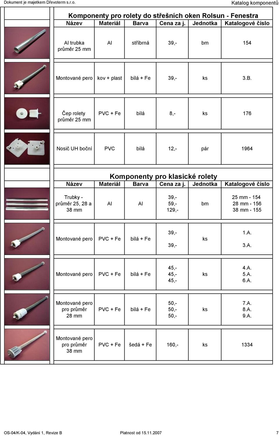 Jednotka Trubky - průměr 25, 28 a 38 mm 39,- 59,- 129,- 25 mm - 154 28 mm - 156 38 mm - 155 39,- Montované pero + Fe + Fe 39,- 1.A.