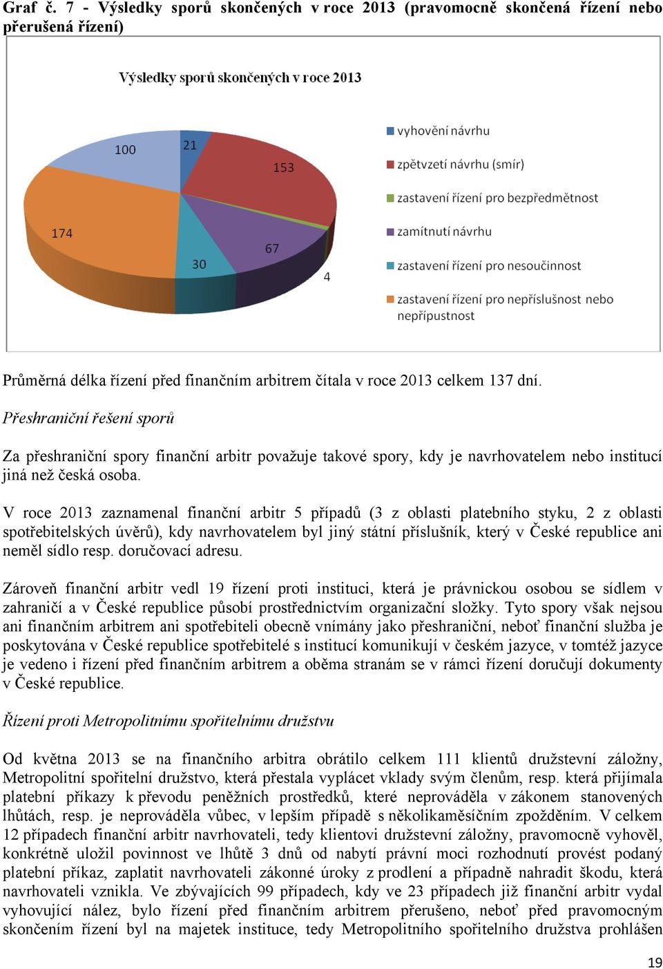 V roce 2013 zaznamenal finanční arbitr 5 případů (3 z oblasti platebního styku, 2 z oblasti spotřebitelských úvěrů), kdy navrhovatelem byl jiný státní příslušník, který v České republice ani neměl