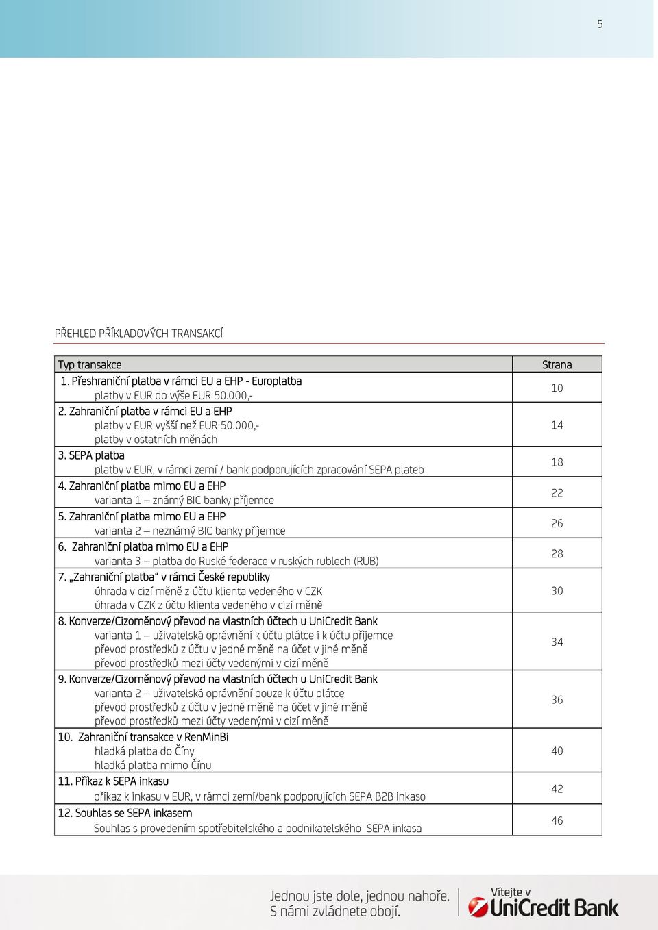 Zahraniční platba mimo EU a EHP varianta 1 známý BIC banky příjemce 5. Zahraniční platba mimo EU a EHP varianta 2 neznámý BIC banky příjemce 6.