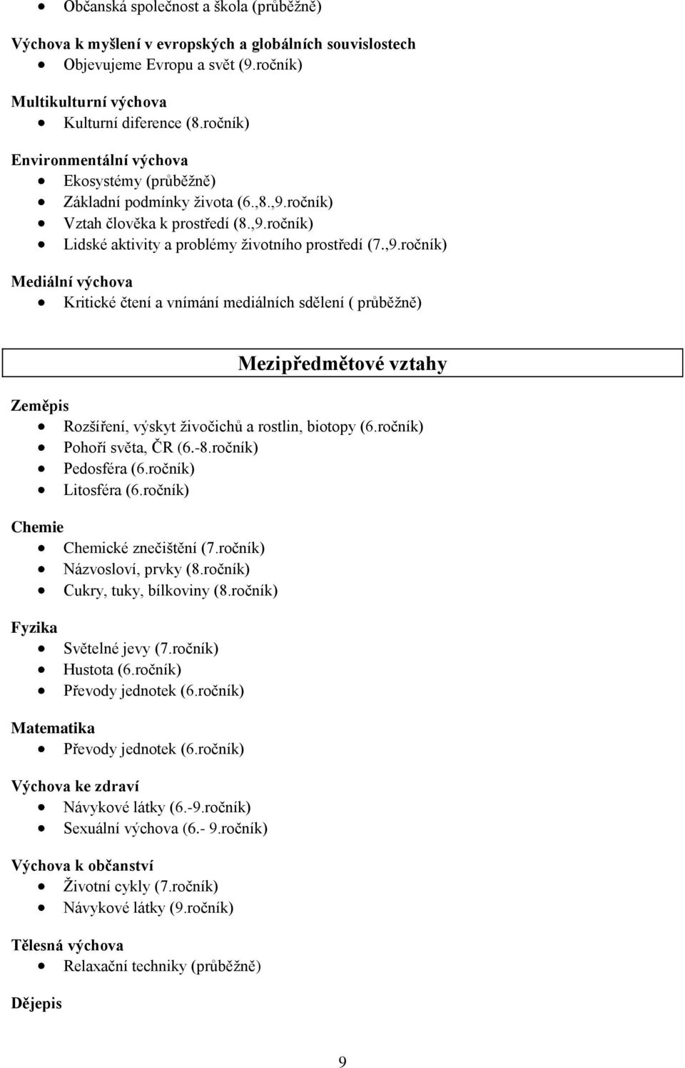 ročník) Vztah člověka k prostředí (8.,9.