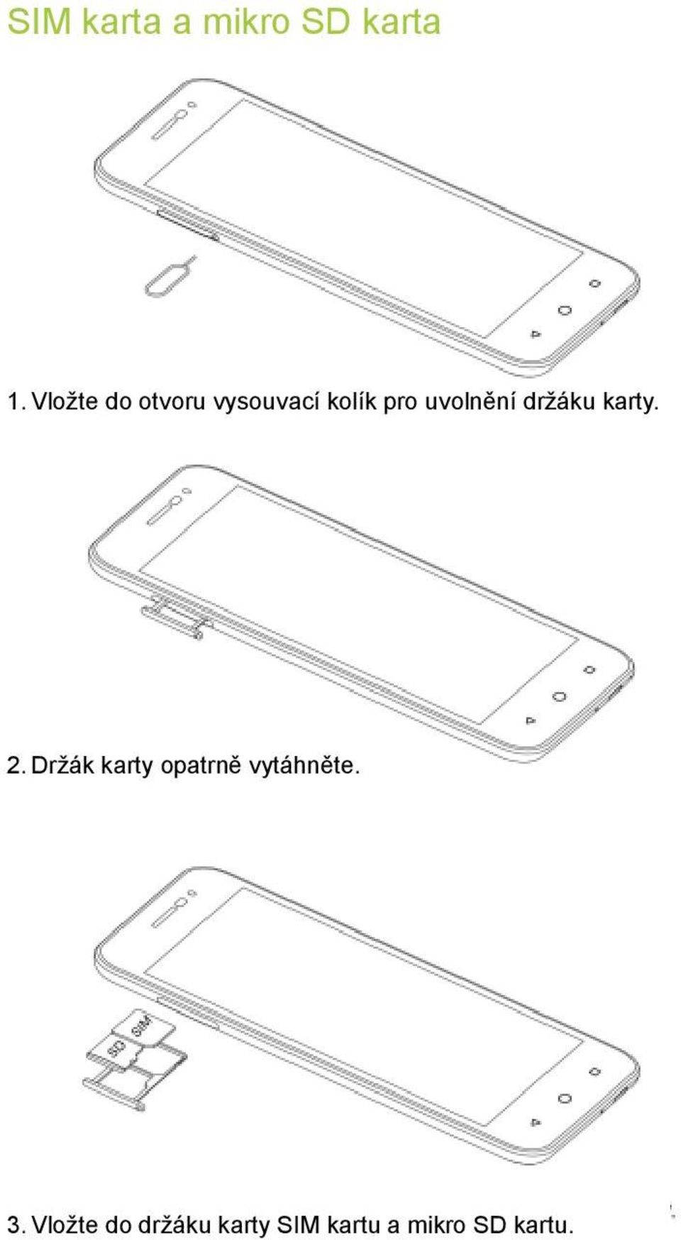 uvolnění držáku karty. 2.