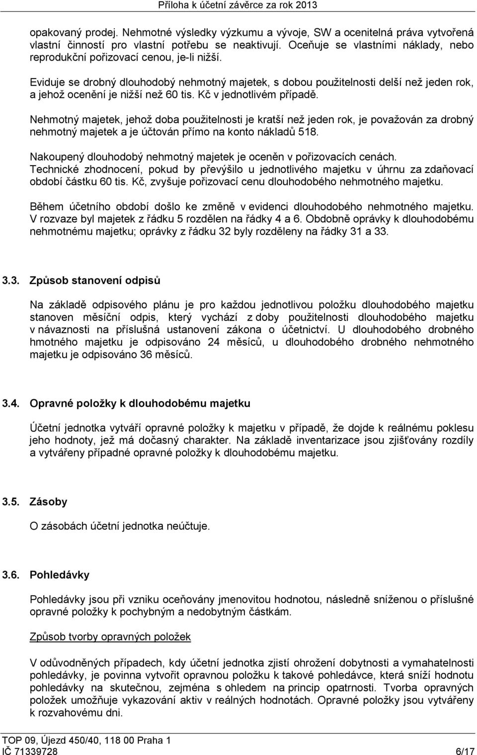 Eviduje se drobný dlouhodobý nehmotný majetek, s dobou použitelnosti delší než jeden rok, a jehož ocenění je nižší než 60 tis. Kč v jednotlivém případě.