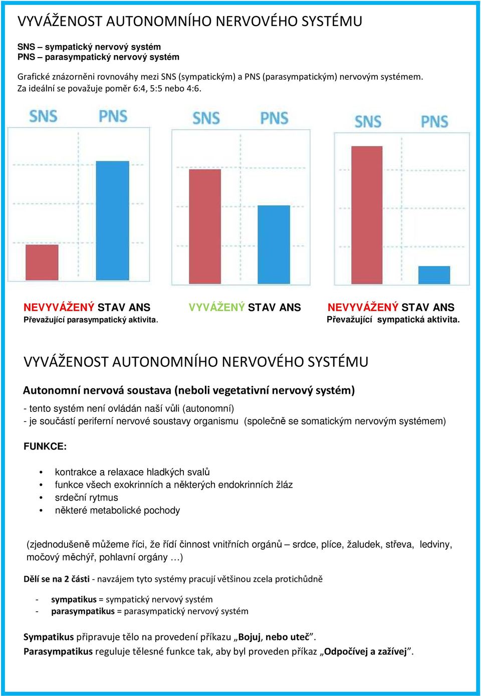 VYVÁŽENOST AUTONOMNÍHO NERVOVÉHO SYSTÉMU Autonomní nervová soustava (neboli vegetativní nervový systém) - tento systém není ovládán naší vůli (autonomní) - je součástí periferní nervové soustavy