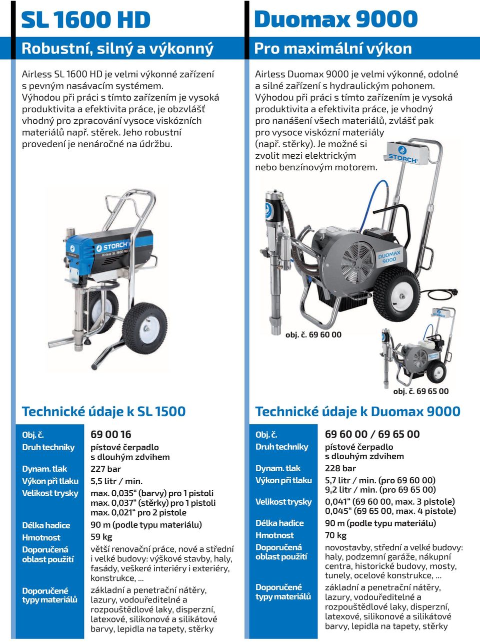 Jeho robustní provedení je nenáročné na údržbu. Duomax 9000 Pro maximální výkon Airless Duomax 9000 je velmi výkonné, odolné a silné zařízení s hydraulickým pohonem.