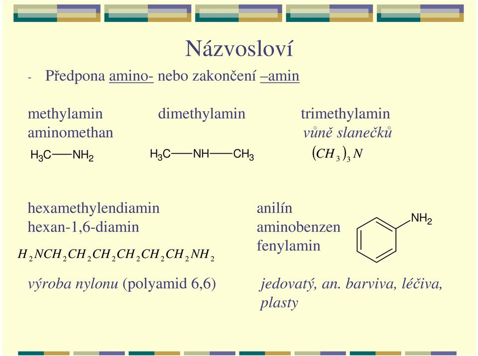 hexamethylendiamin hexan-1,6-diamin 2 NCH 2CH 2CH 2CH 2CH 2CH 2 NH 2 anilín