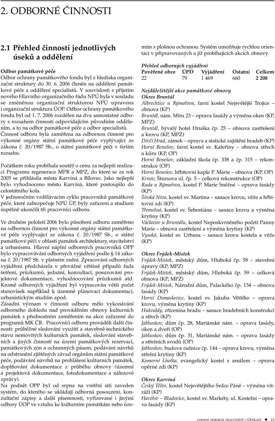V souvislosti s přijetím nového Hlavního organizačního řádu NPÚ byla v souladu se změněnou organizační strukturou NPÚ upravena i organizační struktura ÚOP. Odbor ochrany památkového fondu byl od 1. 7.