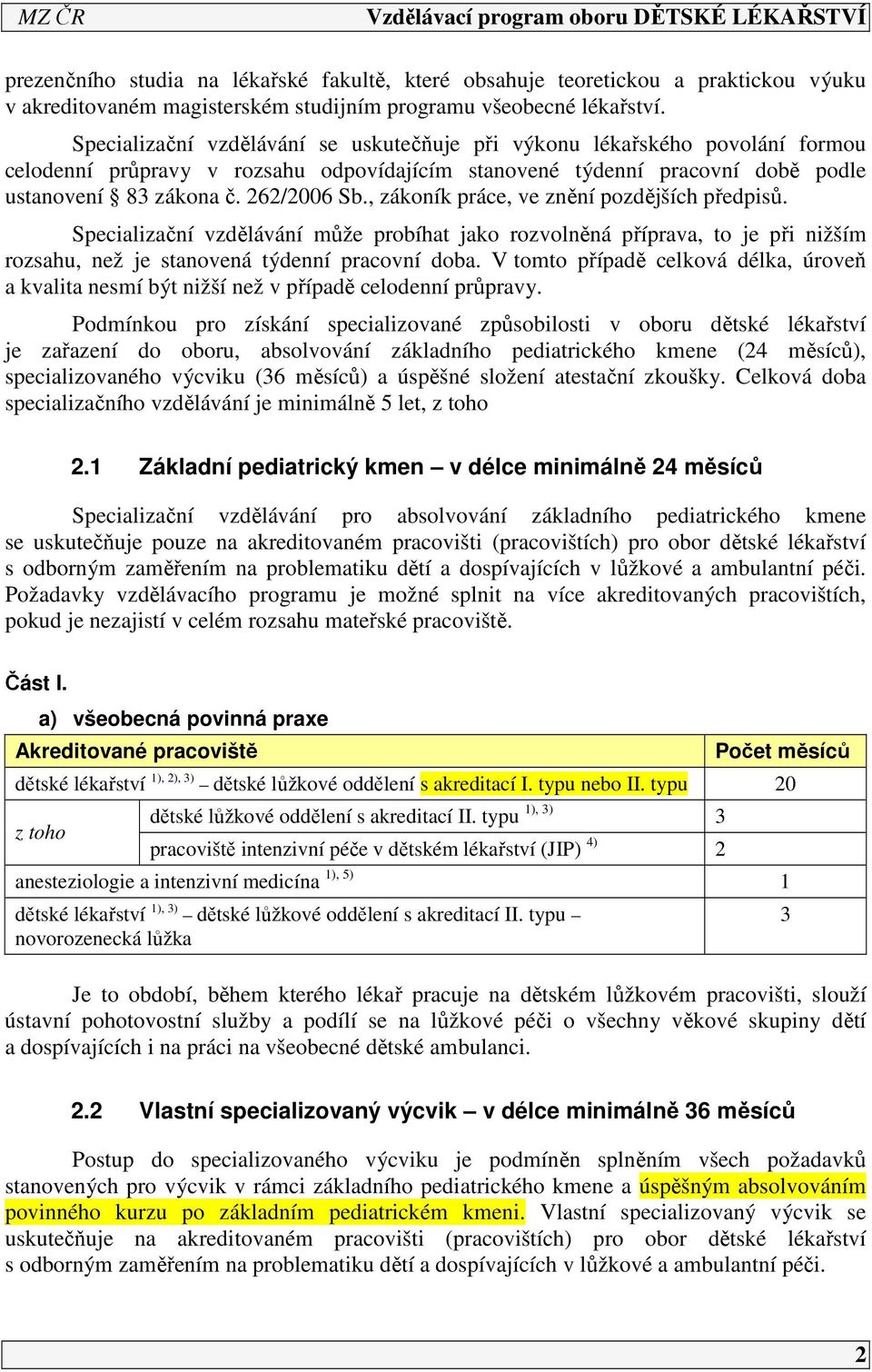 , zákoník práce, ve znění pozdějších předpisů. Specializační vzdělávání může probíhat jako rozvolněná příprava, to je při nižším rozsahu, než je stanovená týdenní pracovní doba.