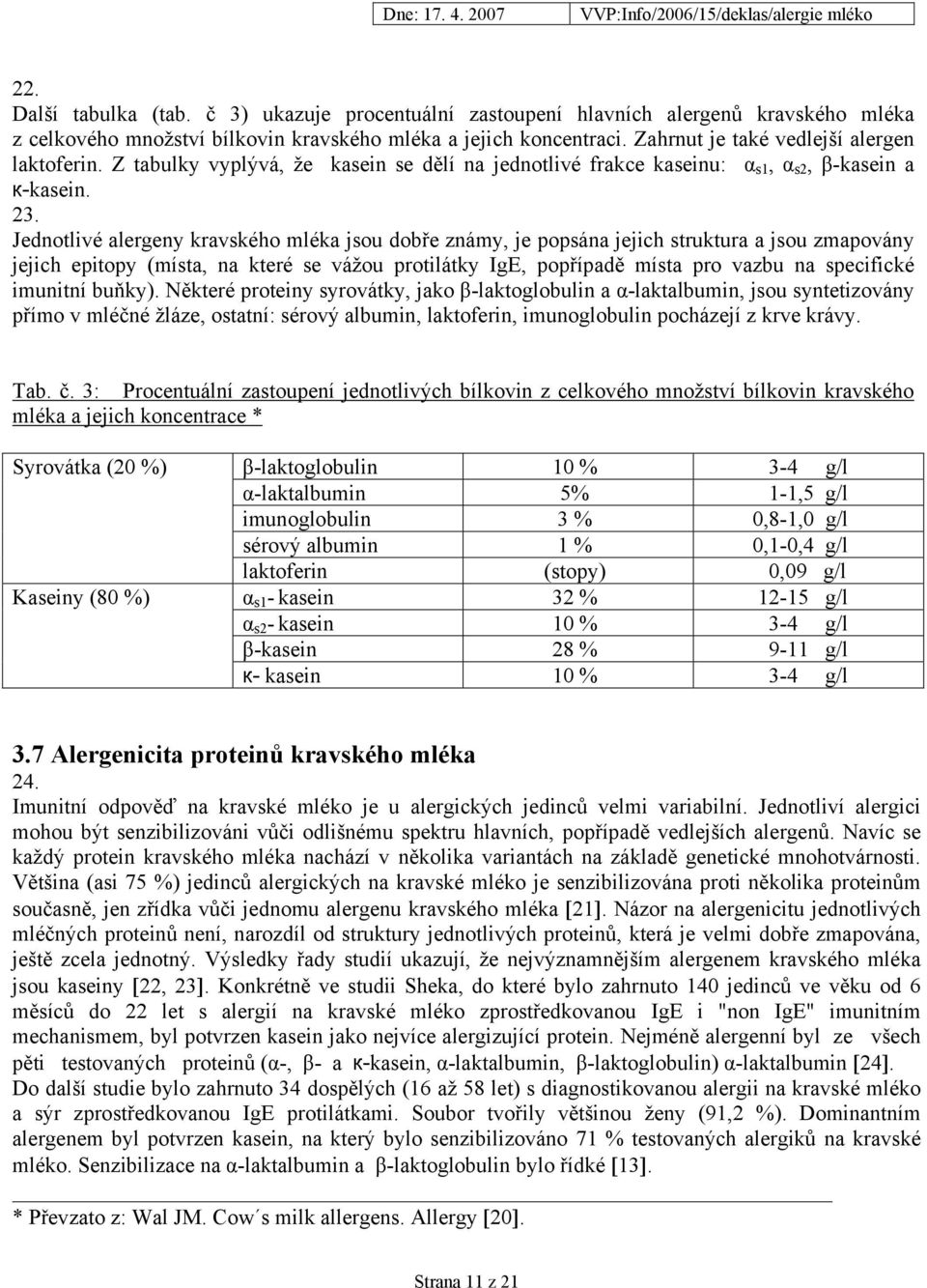 Jednotlivé alergeny kravského mléka jsou dobře známy, je popsána jejich struktura a jsou zmapovány jejich epitopy (místa, na které se vážou protilátky IgE, popřípadě místa pro vazbu na specifické