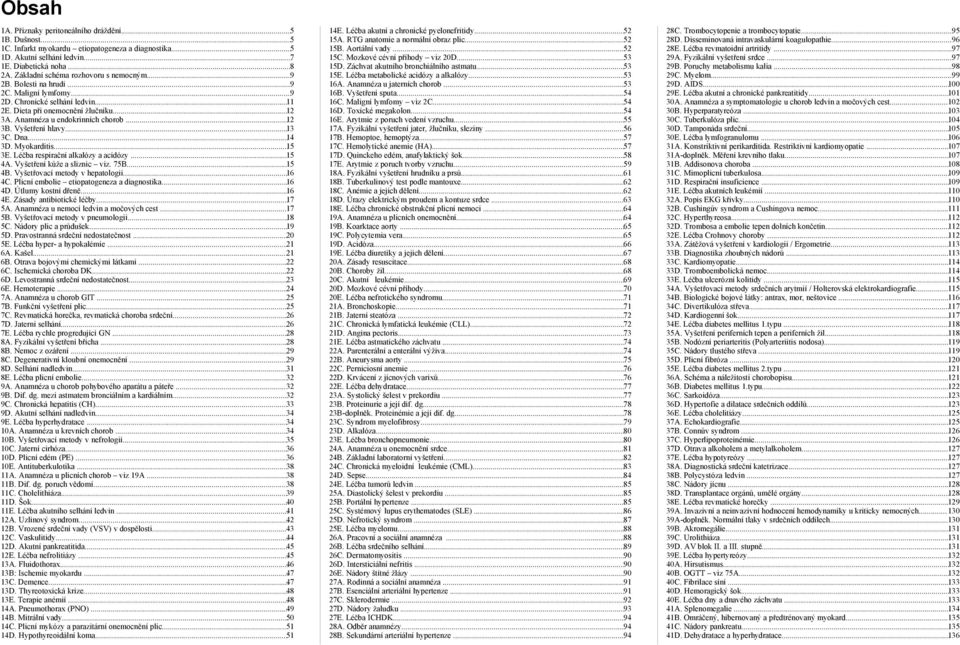 ..12 3B. Vyšetření hlavy...13 3C. Dna...14 3D. Myokarditis...15 3E. Léčba respirační alkalózy a acidózy...15 4A. Vyšetření kůže a sliznic viz. 75B...15 4B. Vyšetřovací metody v hepatologii...16 4C.