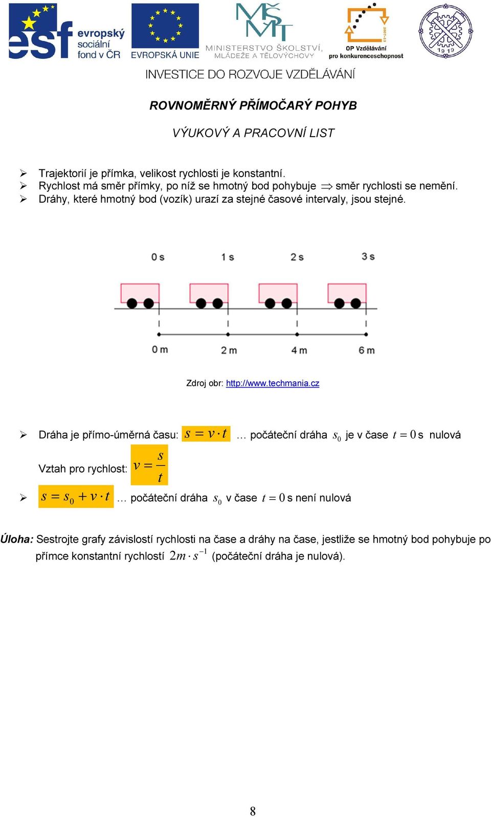 Dráhy, které hmotný bod (vozík) urazí za stejné časové intervaly, jsou stejné. Zdroj obr: http://www.techmania.