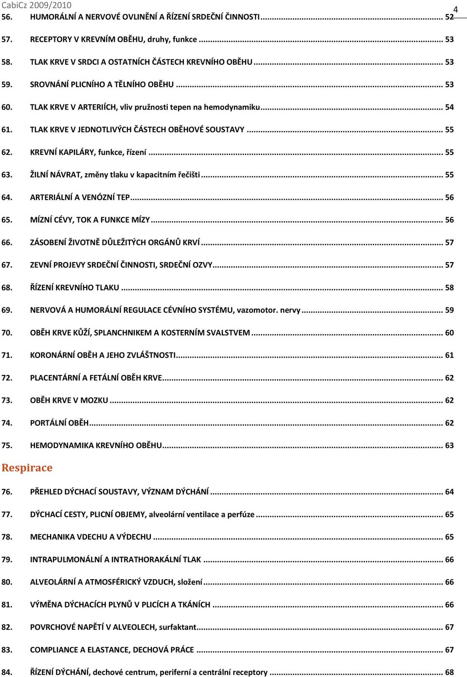 CabiCz 2009/ VYPRACOVANÉ OTÁZKY Z FYZIOLOGIE - PDF Stažení zdarma