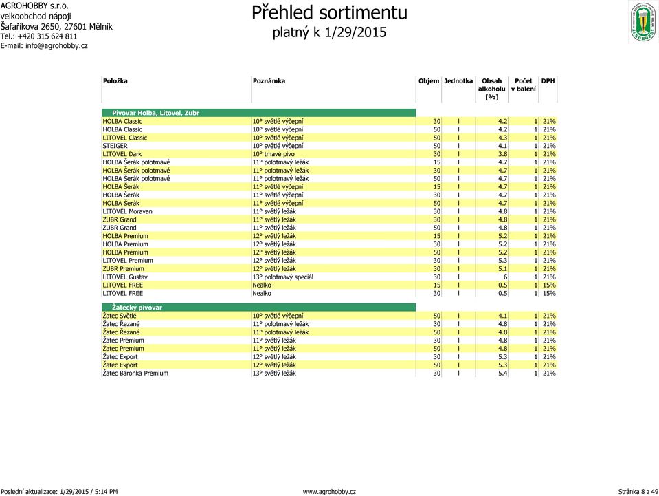 7 1 21% HOLBA Šerák polotmavé 11 polotmavý ležák 50 l 4.7 1 21% HOLBA Šerák 11 světlé výčepní 15 l 4.7 1 21% HOLBA Šerák 11 světlé výčepní 30 l 4.7 1 21% HOLBA Šerák 11 světlé výčepní 50 l 4.