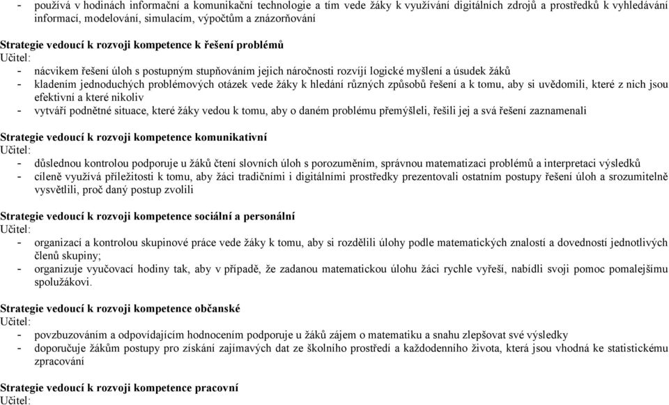 otázek vede žáky k hledání různých způsobů řešení a k tomu, aby si uvědomili, které z nich jsou efektivní a které nikoliv - vytváří podnětné situace, které žáky vedou k tomu, aby o daném problému