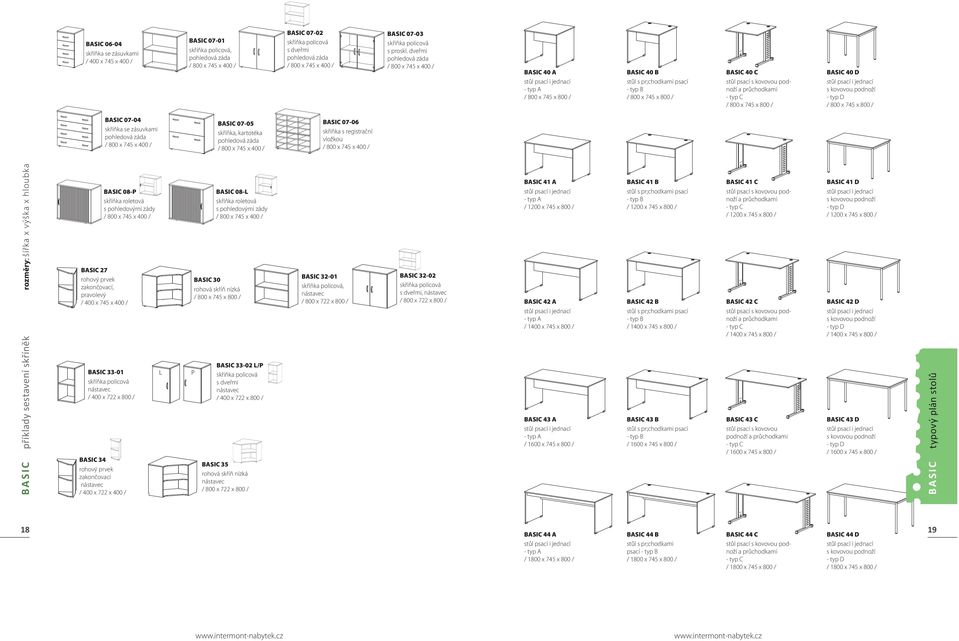 - typ C / 800 x 745 x 800 / BASIC 40 D stůl psací i jednací s kovovou podnoží - typ D / 800 x 745 x 800 / BASIC 07-04 skříňka se zásuvkami pohledová záda BASIC 07-05 skříňka, kartotéka pohledová záda