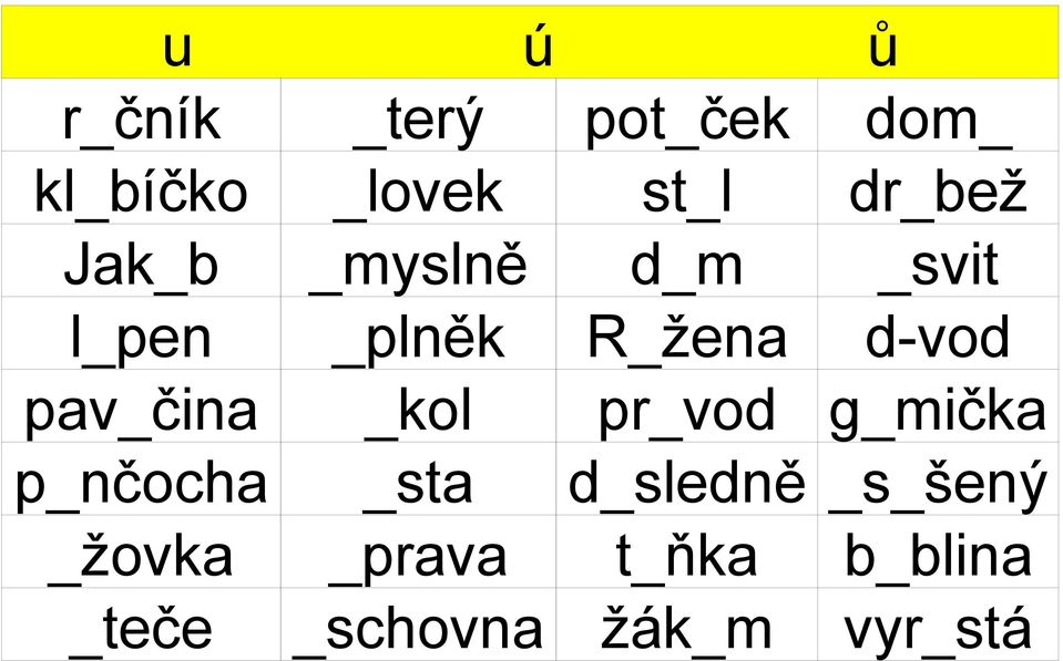 pav_čina _kol pr_vod g_mička p_nčocha _sta d_sledně