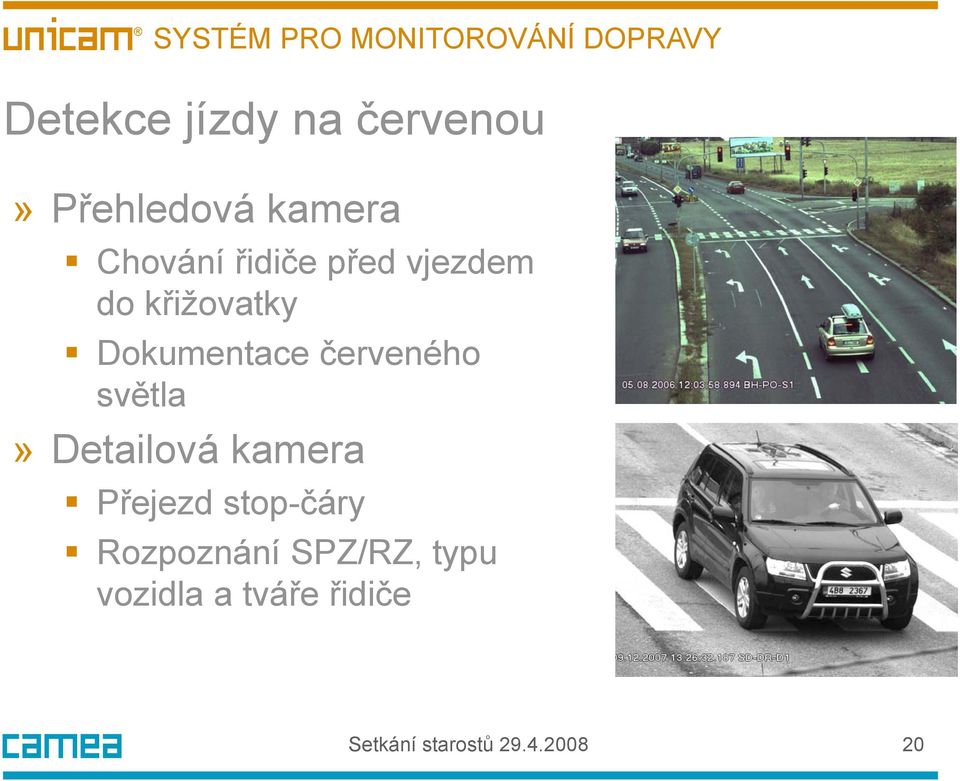 světla» Detailová kamera Přejezd stop-čáry Rozpoznání