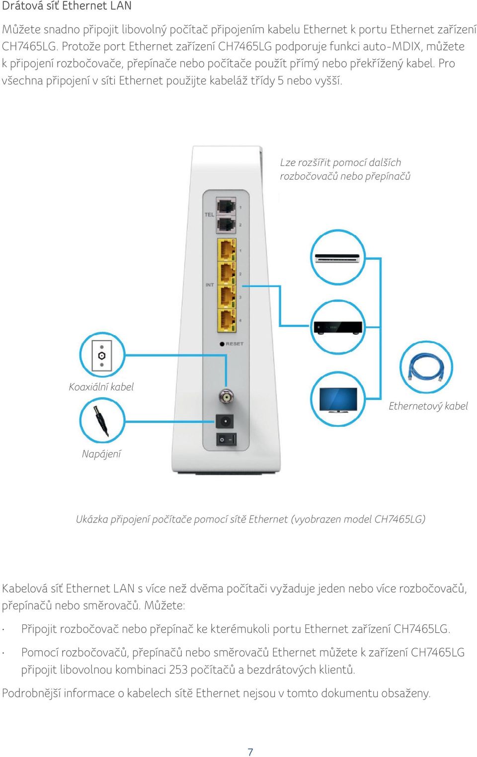Pro všechna připojení v síti Ethernet použijte kabeláž třídy 5 nebo vyšší.